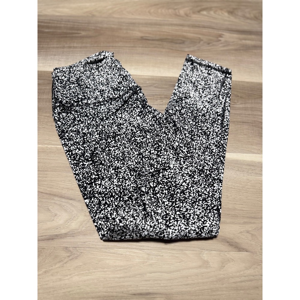 Lululemon Wunder Under Leggings Womens 4 Black White Static Print High Rise Yoga